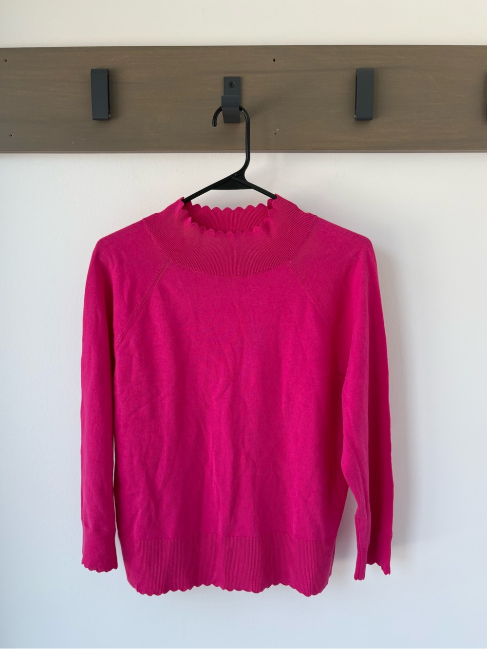 NWT Talbots Scallop Edge Raglan Sweater Bright Pink Mockneck L